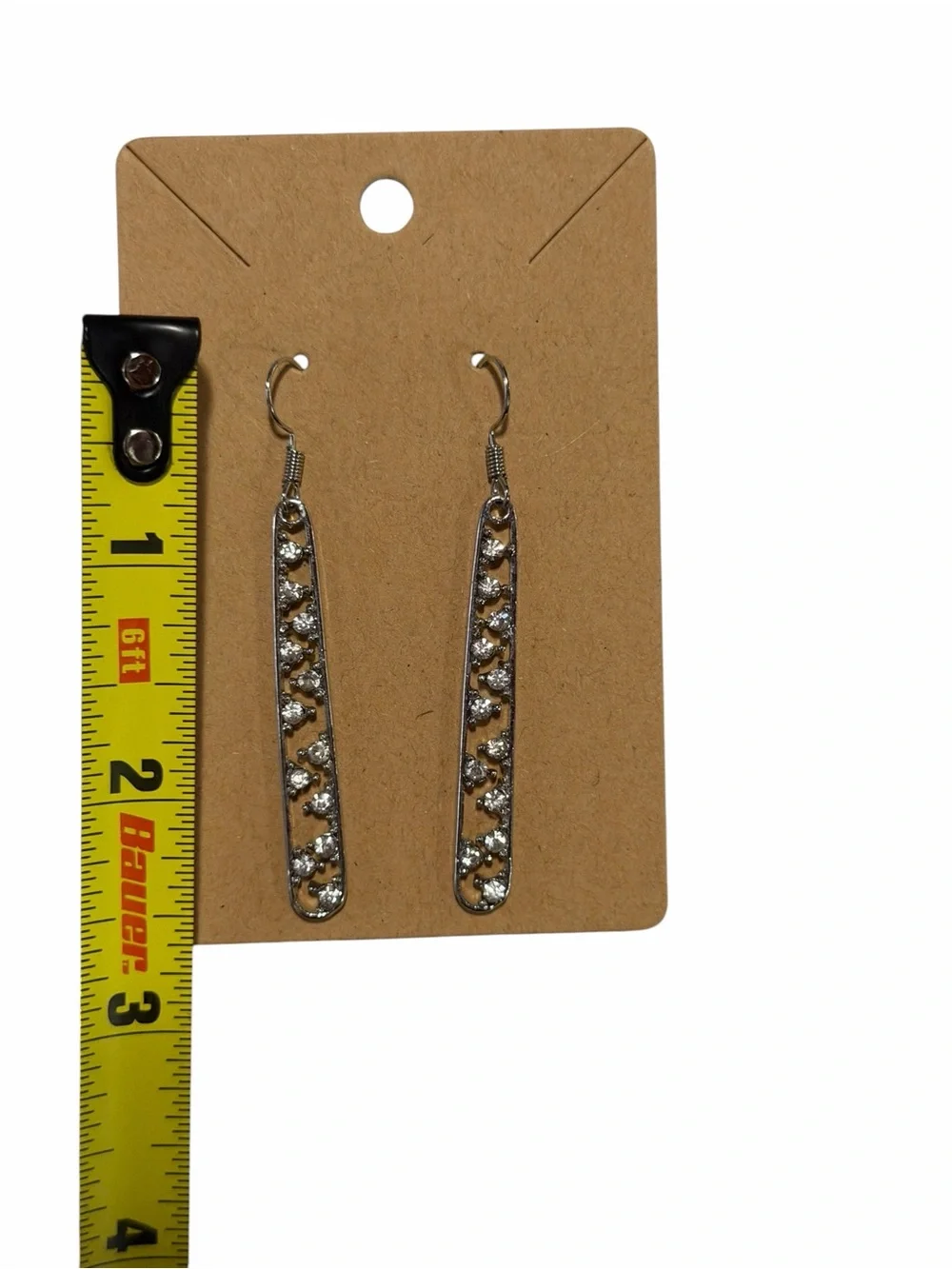 Silver Crystal Bar Drop Earrings - Women Jewelry